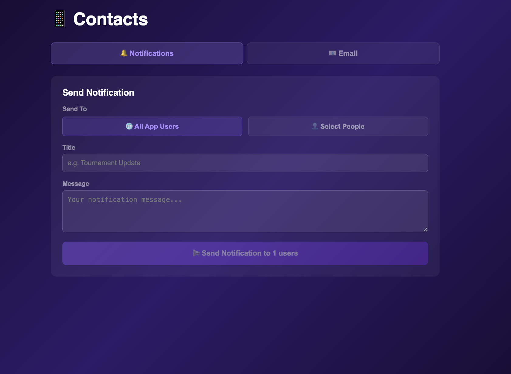 Push notification and email broadcast system