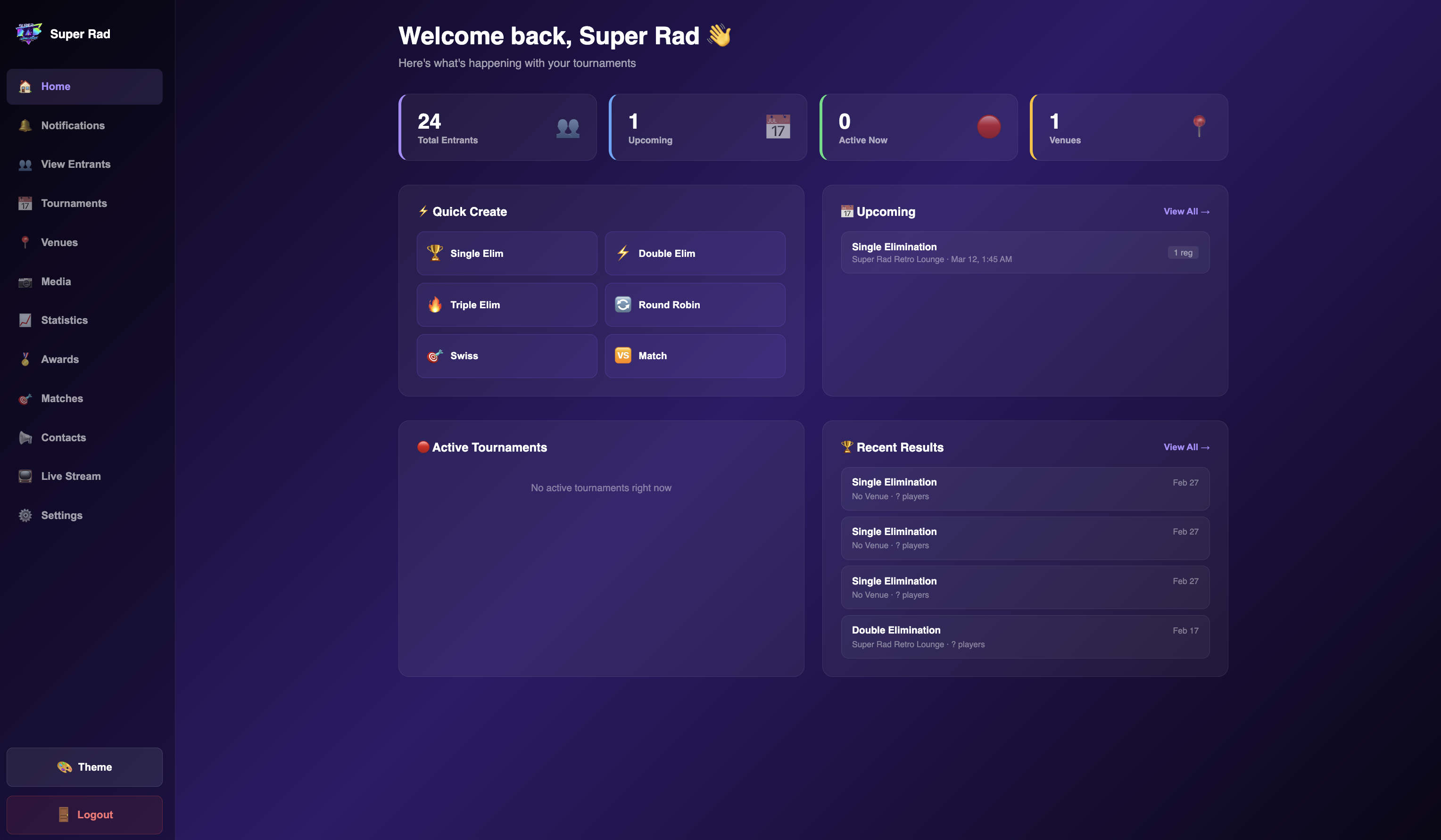 Super Bracket Builder Director Dashboard